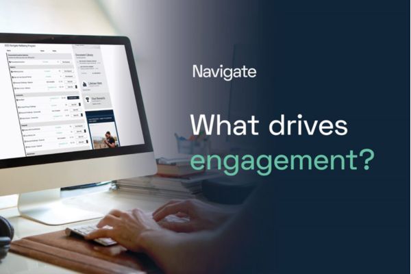 Someone browsing on a desktop computer. Text reads: What drives engagement?