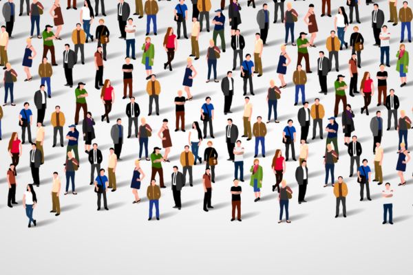 Graphic illustration of a crowd of people.