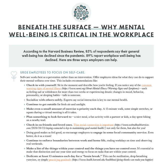 Beneath the Surface: Why Mental Well-Being Is Critical in the Workplace