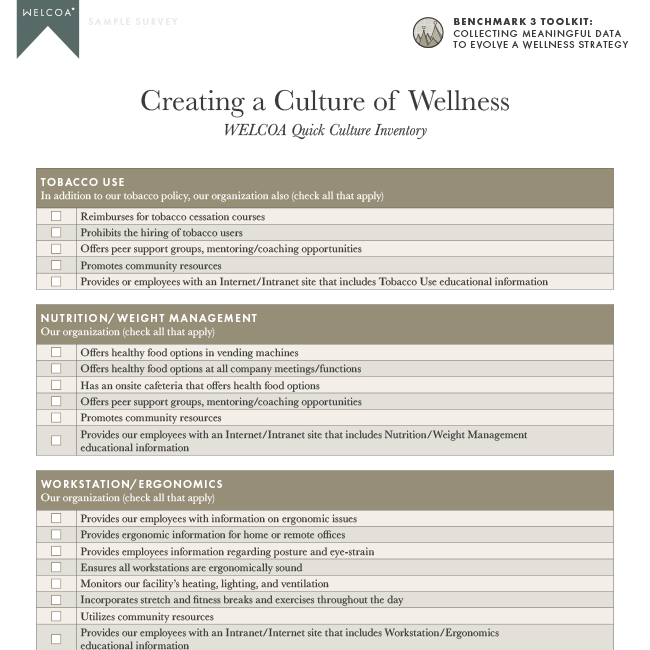 Creating a Culture of Wellness: Sample Quick Culture Inventory