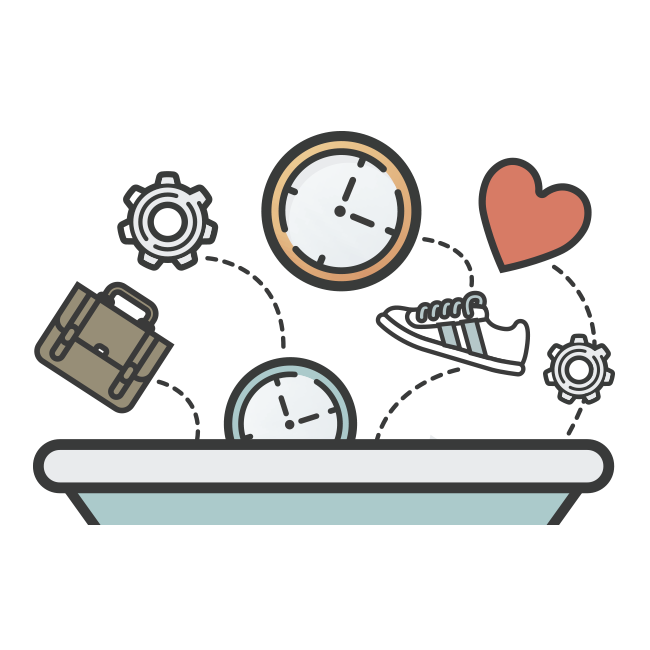 Illustration of work and life-related icons lifting out of a funnel