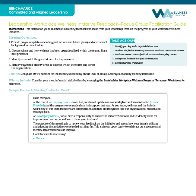 Leadership Workplace Wellness Initiative Feedback Focus Group Facilitation Guide