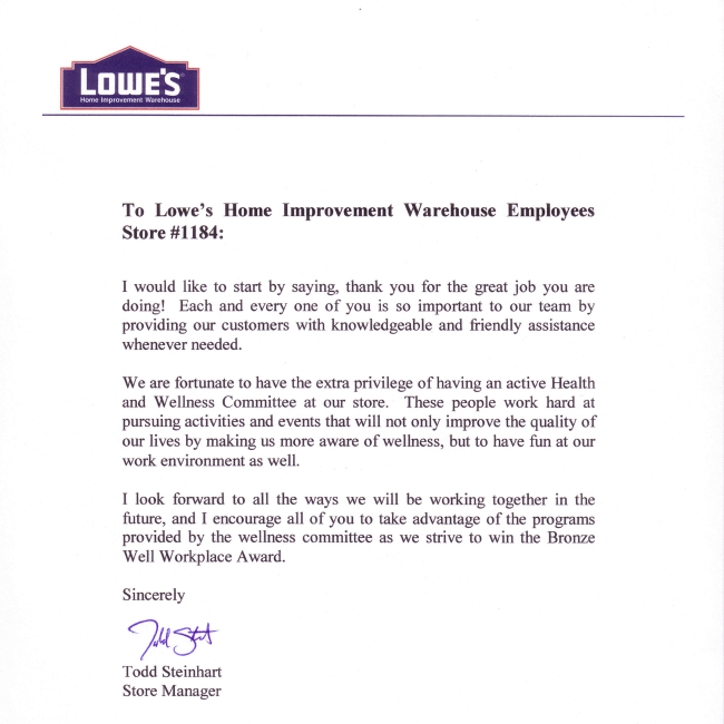 Lowe’s Leadership Communication to Employees Sample