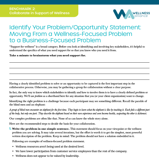 Moving From a Wellness-Focused Problem to a Business-Focused Problem