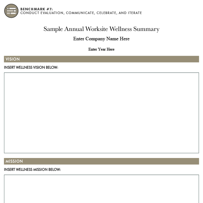 Sample Annual Worksite Wellness Summary