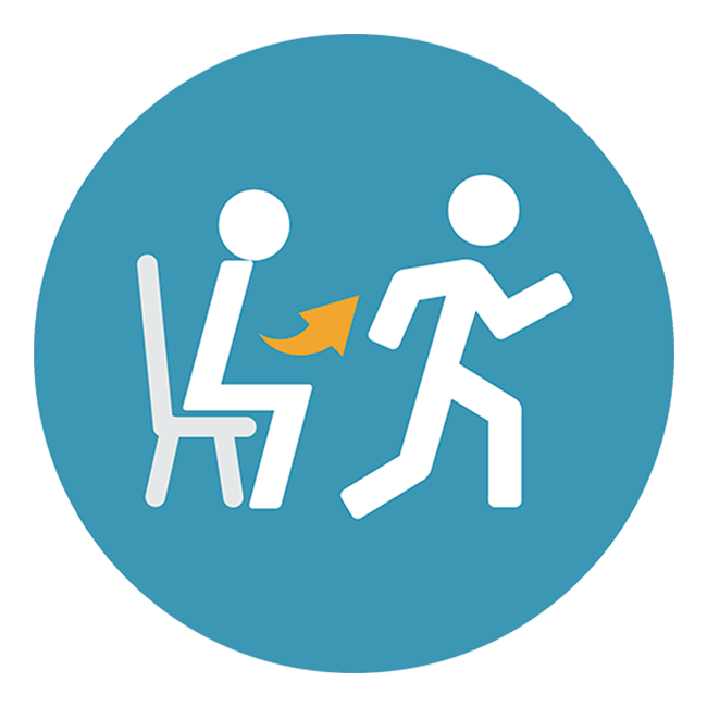 Icon of someone getting out of a chair and running