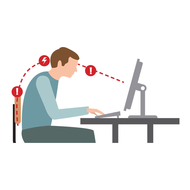Illustration of someone at a computer and a line going from the monitor through the head to the back
