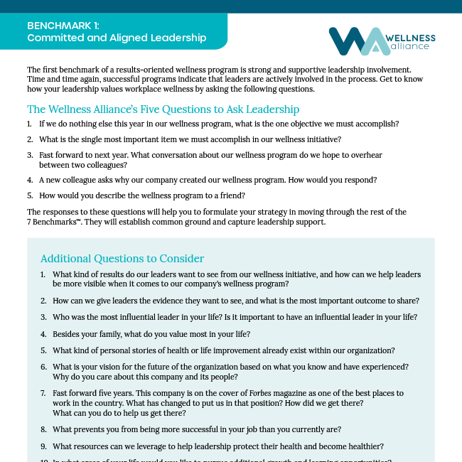 The Wellness Alliance's Five Questions to Ask Leadership