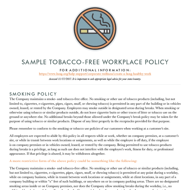 Tobacco-Free Workplace Sample Policy