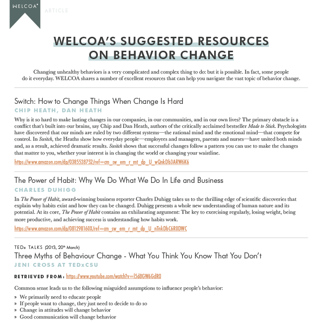 Wellness Alliance’s Suggested Resources on Behavior Change