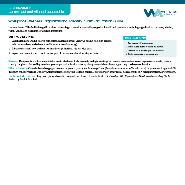 Workplace Wellness Organizational Identity Audit: Facilitation Guide